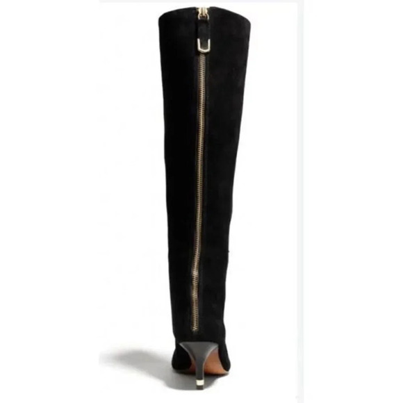 - Coach Women Fayth Black Suede Gold Zipper Kitten Heel Tall Boots - Picture 4 of 8